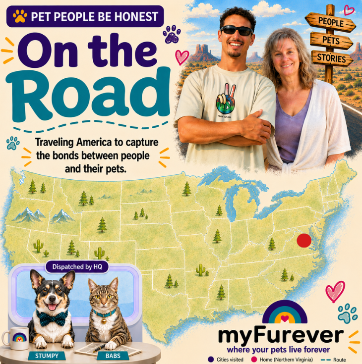 myFurever From the Road journey graphic with Lisa and Emilio